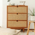 Pavia Chests Of Drawers, Natural Rattan & Oak-Weilai Concept-3 Drawers 70x40x90cm-Weilai Concept