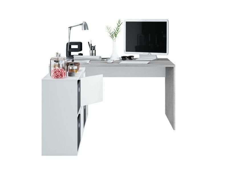 Pellegrini White and Concrete Grey Large Left or Right FlexiCorner Office Desk - 3029