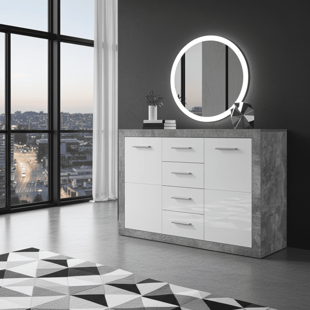Pietra 117cm Sideboard Grey and White Gloss 2 door 4 drw - 2698