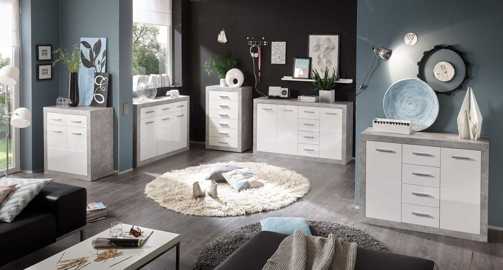 Pietra Tallboy Chest of Drawers Grey and White Gloss 6 DRW - 2705