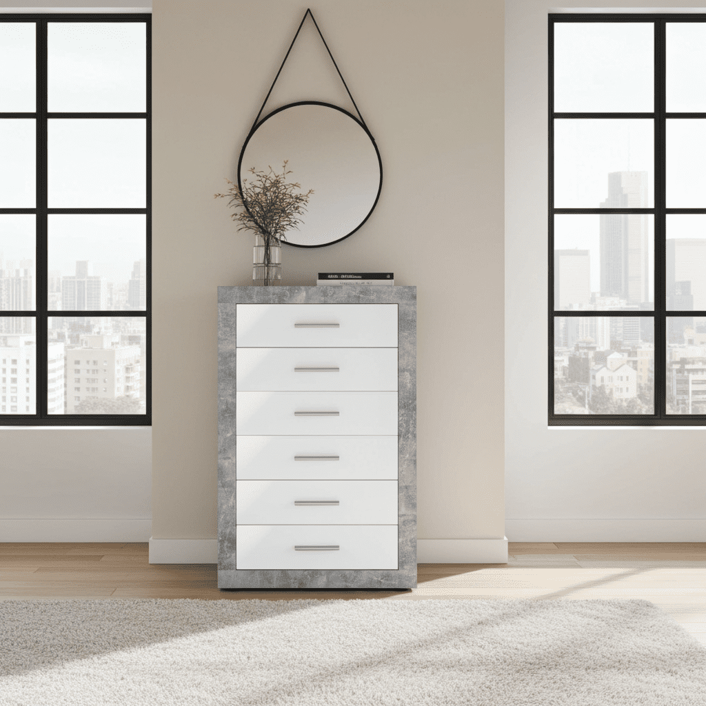 Pietra Tallboy Chest of Drawers Grey and White Gloss 6 DRW - 2705
