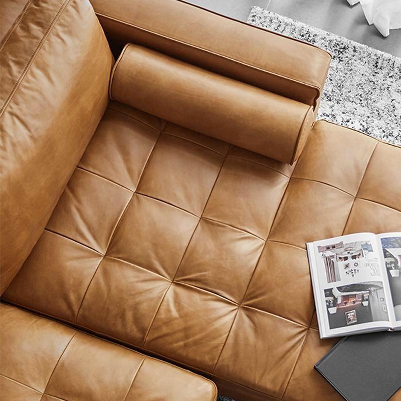 Porto Three Seater Sofa, Real Leather in a lifestyle setting with rattan corner sofa cushions