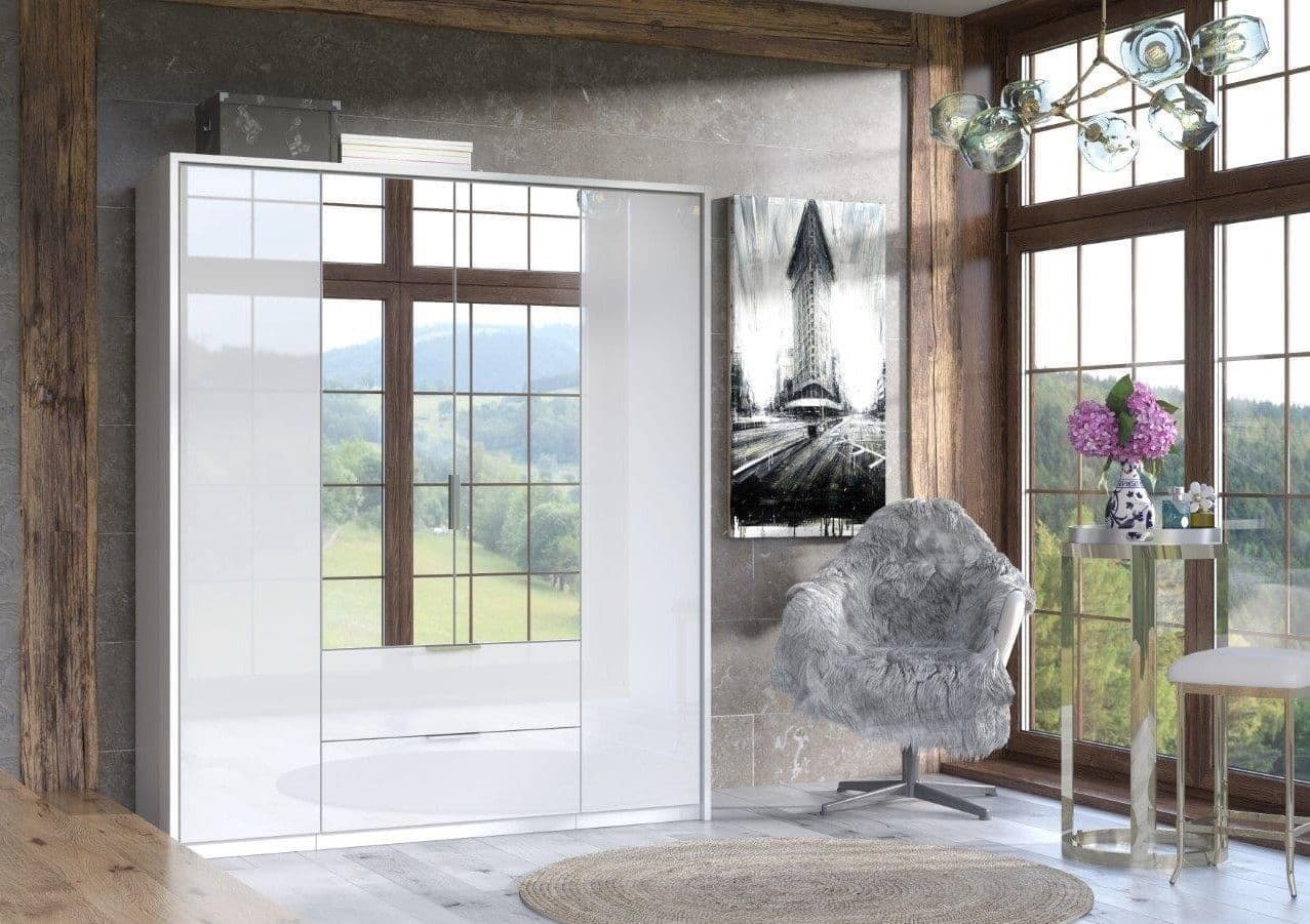 Rado 4 Door 2 Drawer White High Gloss Mirrored Wardrobe - 3154