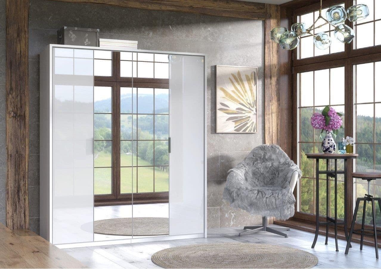 Rado 4 Door White High Gloss Mirrored Wardrobe - 3155