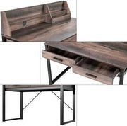 Reusch Dark Walnut Effect Writing Study Desk with Drawers and Hutch