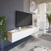 Reyes Nordic Oak Effect And White Wall Mounted Floating Wide Large TV Unit - 3255
