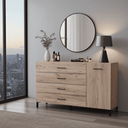 Romero Oak Effect 1 Door 4 Drawer Sideboard Storage Unit - 11012346