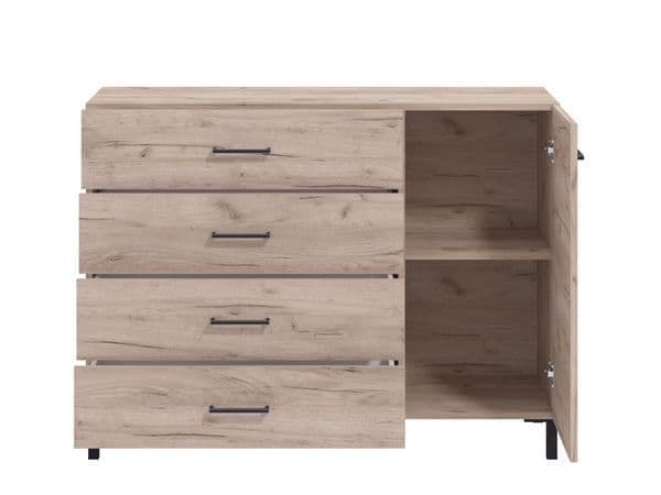Romero Oak Effect 1 Door 4 Drawer Sideboard Storage Unit - 11012346
