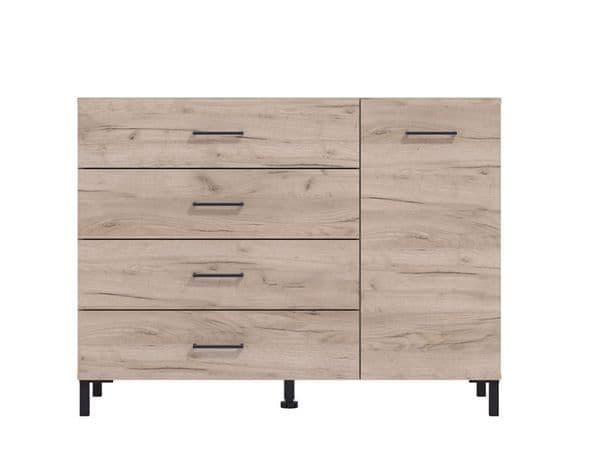 Romero Oak Effect 1 Door 4 Drawer Sideboard Storage Unit - 11012346