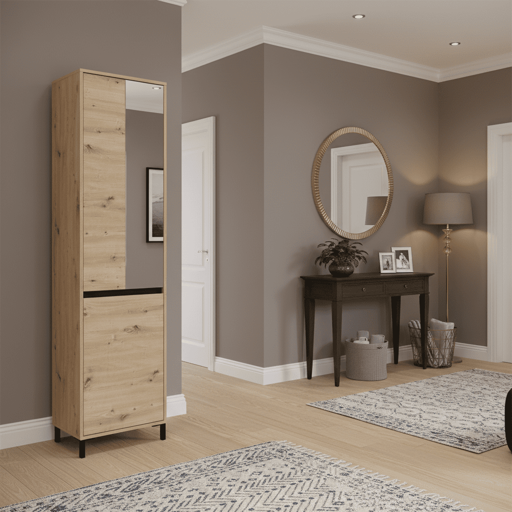 Rosmara Artisan Oak Effect Slim Narrow Shallow Depth Hallway Wardrobe - 11014055
