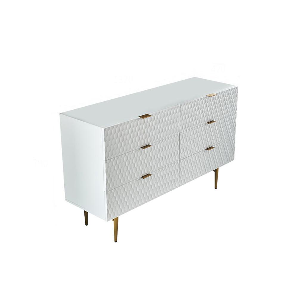 Rutland Sideboard, Gold & White, side view of mid century modern sideboard