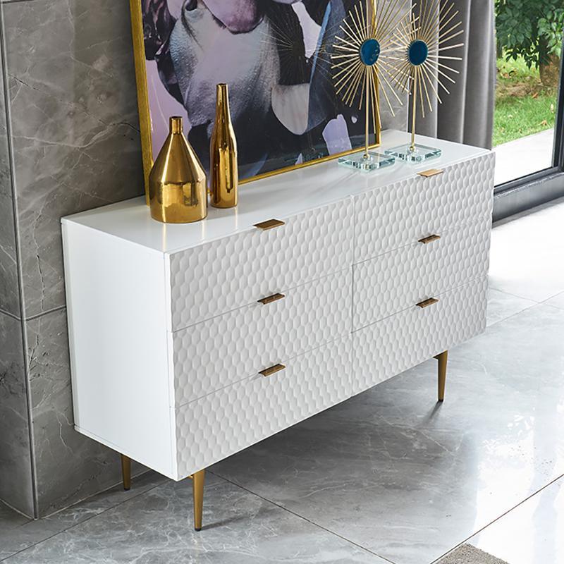 Rutland Sideboard, Gold & White in a lifestyle setting with oak sideboard