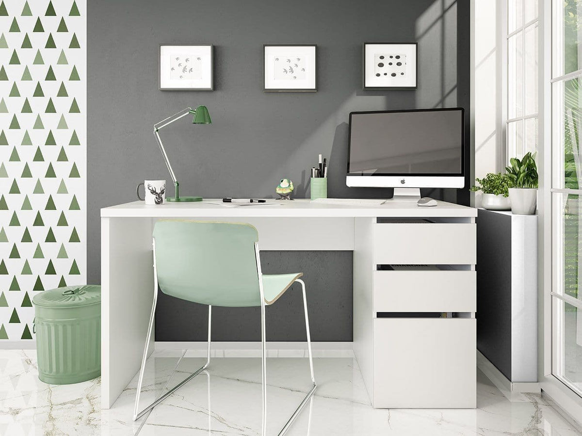 Sacramento Artic White Office Desk with Cupboard and Drawers - 3290