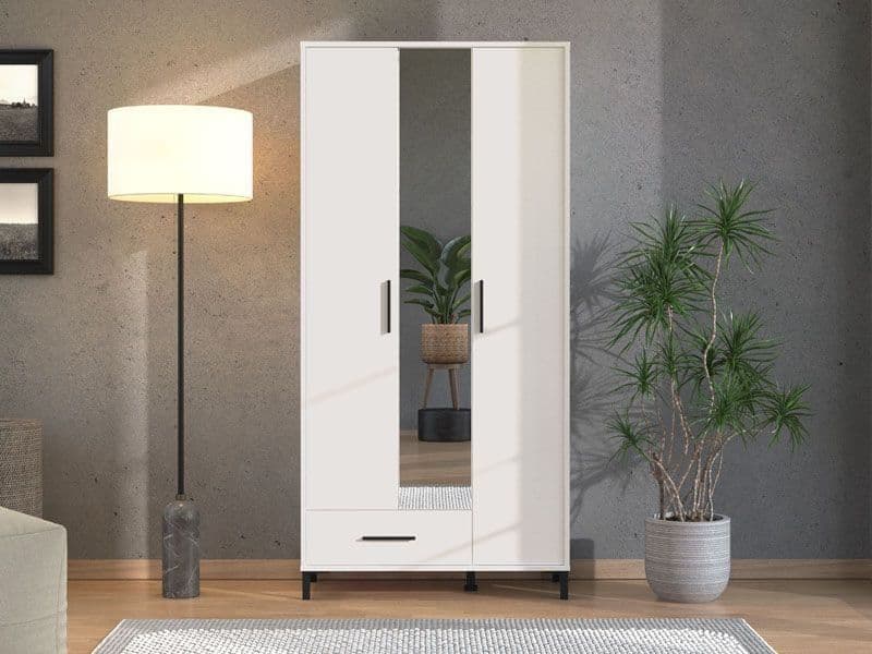 Saltbay White 3 Door Tall Shallow Depth Hallway Mirrored Wardrobe - 11014281