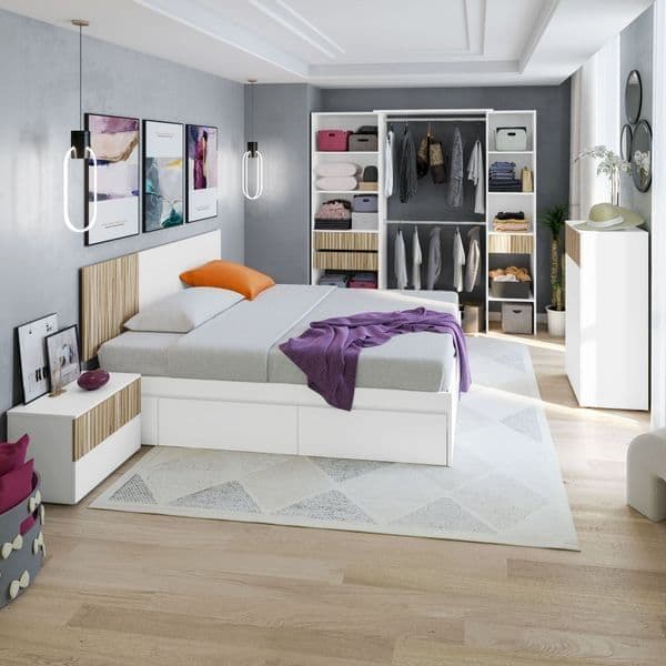 Salvador Natural Oak Effect and White Open Door Wardrobe With Shelves And Rail - 3219