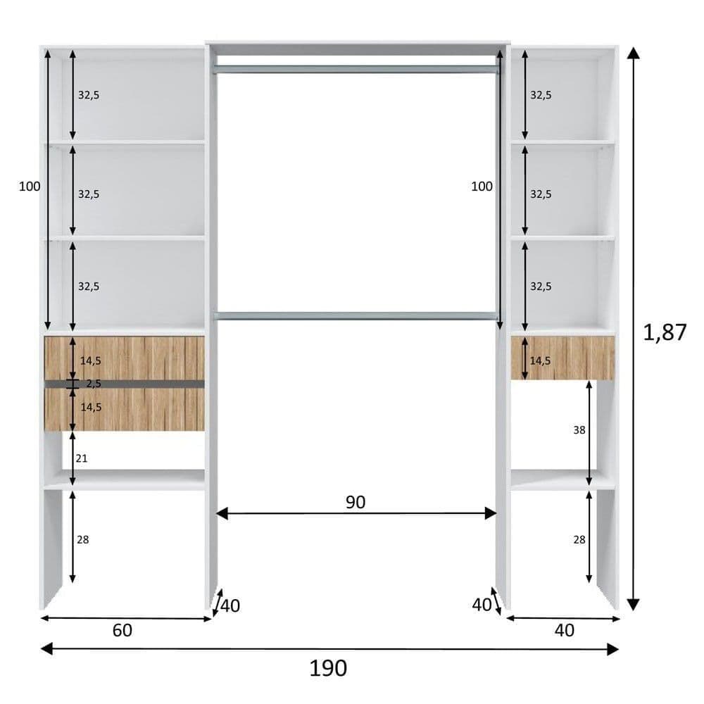 Salvador Natural Oak Effect and White Open Door Wardrobe With Shelves And Rail - 3219