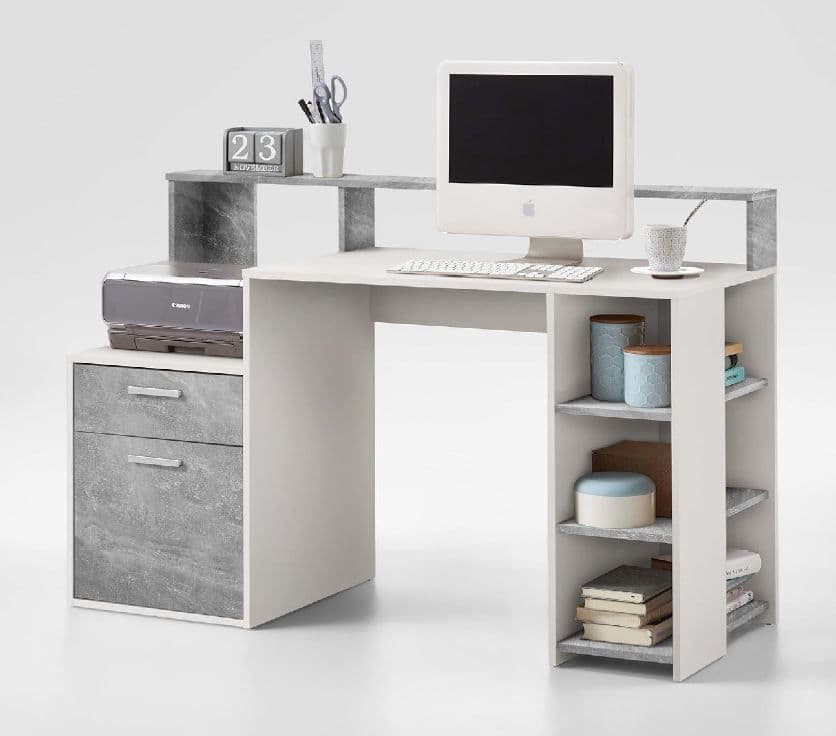 Sansa White and Grey Desk with Hutch - 2673