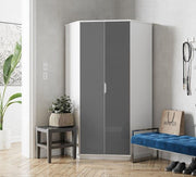 Santino High Gloss Grey And White Corner Wardrobe - 2944