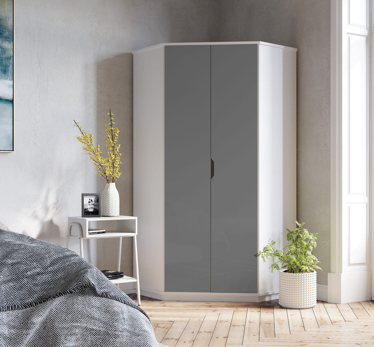 Santino High Gloss Grey And White Corner Wardrobe - 2944