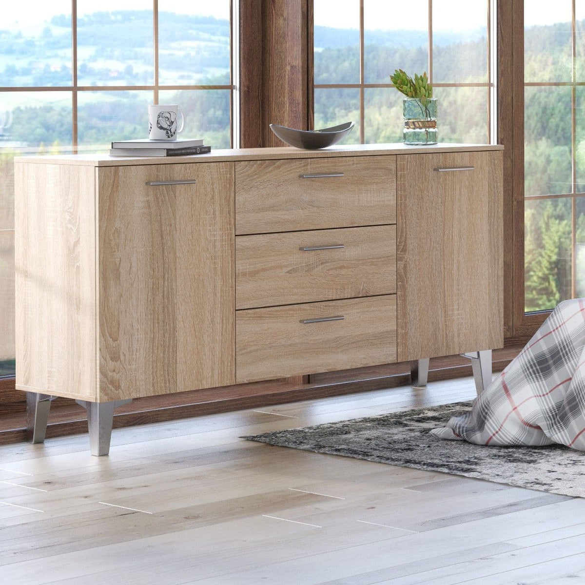 Santino Sonoma Oak Effect Large Wide 2 Door / 3 Drawer Sideboard - 3235