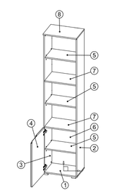 Santino Tall Narrow Bookcase with White Gloss Door S12 - 2620