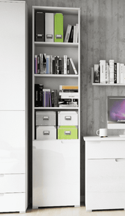 Santino Tall Narrow Bookcase with White Gloss Door S12 - 2620