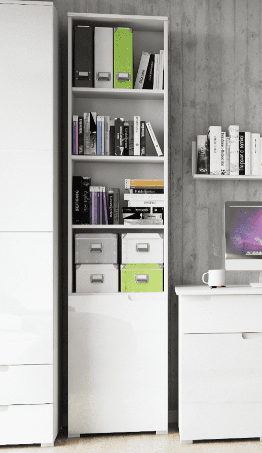 Santino Tall Narrow Bookcase with White Gloss Door S12 - 2620