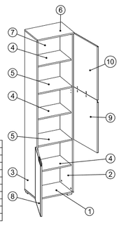 Santino Tall Narrow Bookcase with White Gloss Doors S13 - 2621