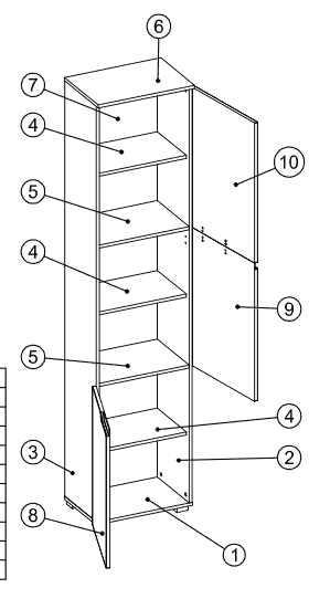 Santino Tall Narrow Bookcase with White Gloss Doors S13 - 2621