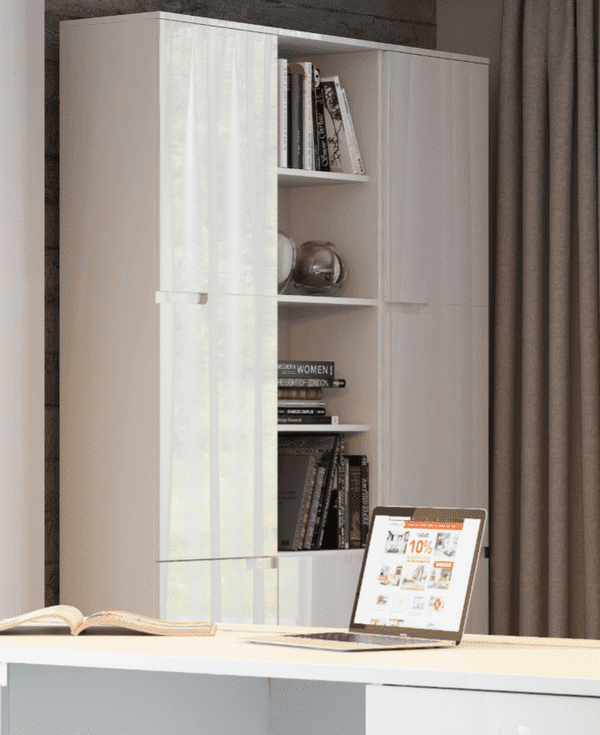 Santino Tall Narrow Bookcase with White Gloss Doors S13 - 2621