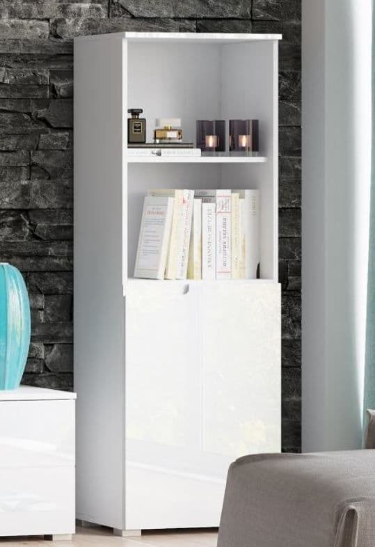 Santino White Gloss Short Narrow Bookcase S10 - 2947