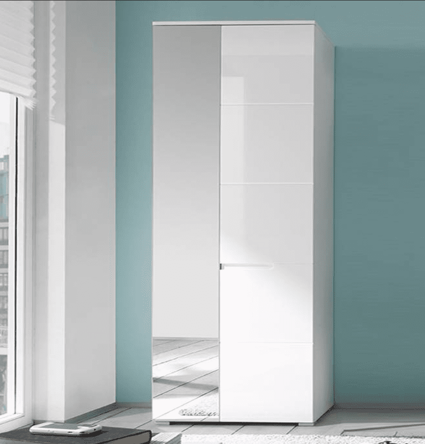 Santino White Gloss Slim Wardrobe with Mirrored Door S22 - 2643