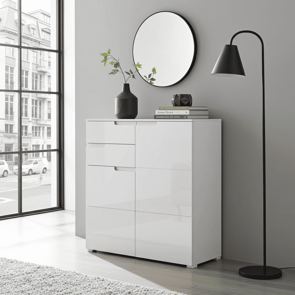 Santino White High Gloss Tall 2 Door Sideboard S7 - 2923