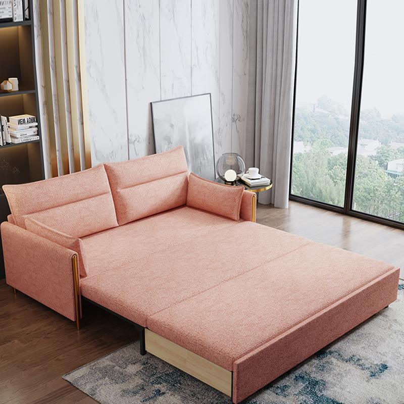 Two Seater Sofa Bed, Linen, side view of pull out sofa bed