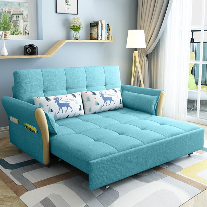 Two Seater Sofa Bed, Blue with foldable sofa and bed