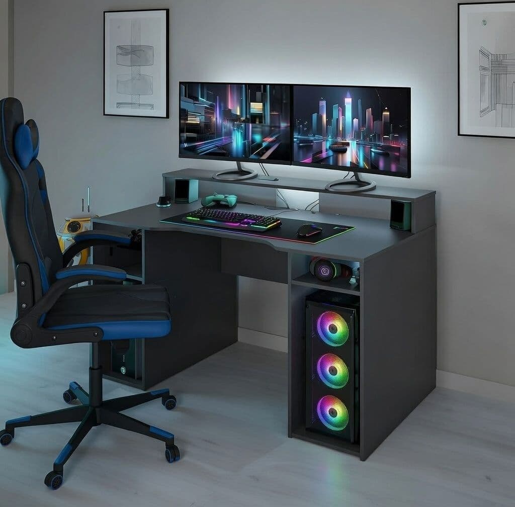 Sega Dark Grey Gaming Desk With Hutch - 3079