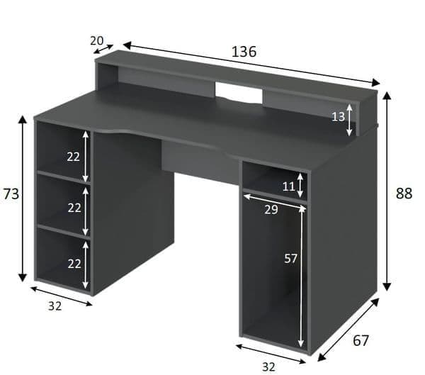 Sega Dark Grey Gaming Desk With Hutch - 3079