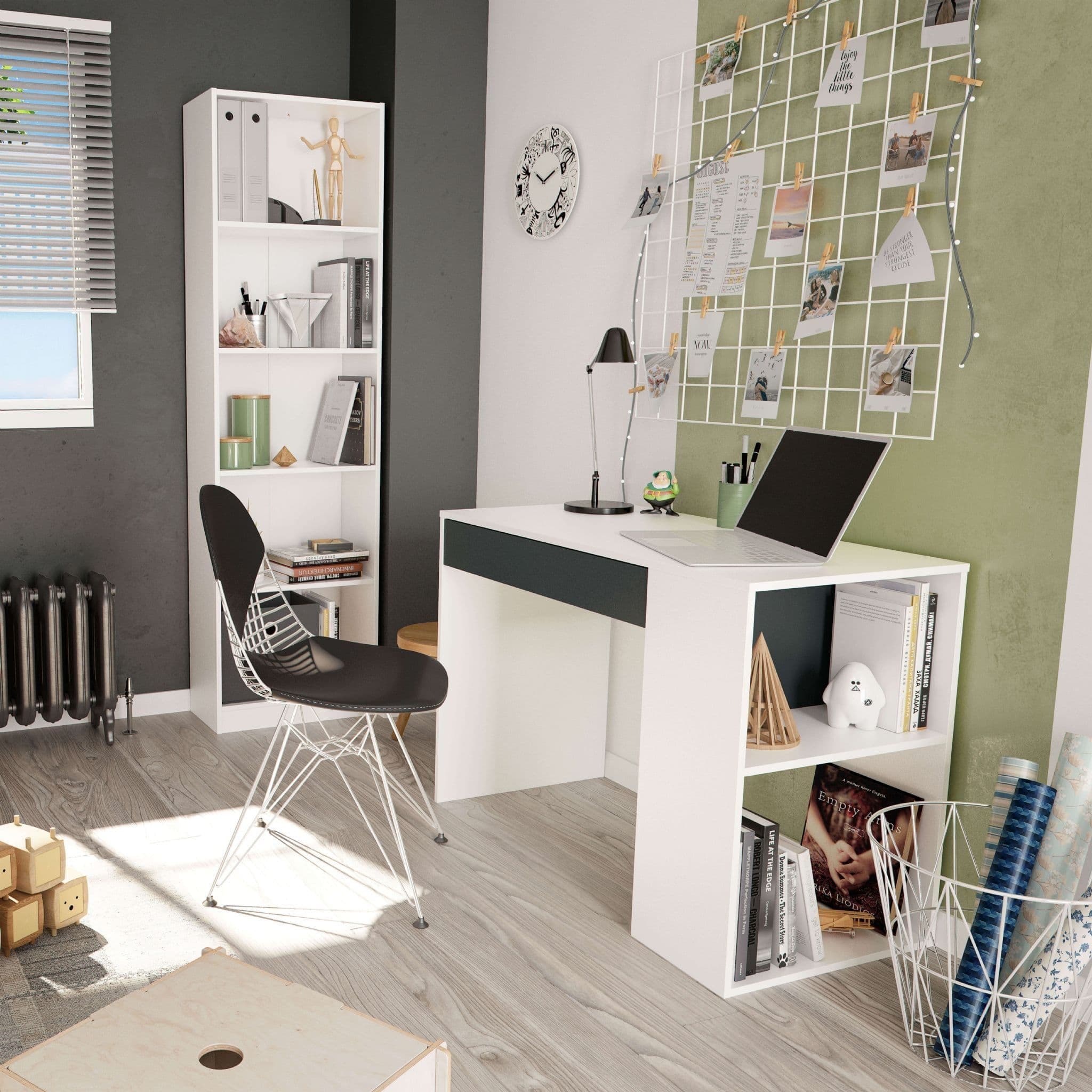 Sesko Grey and White Desk with Drawer and Shelves - 3131