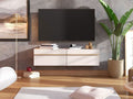 Seura Cashmere And Oak Effect Wall Mounted Floating Wide Large TV Unit - 11013551