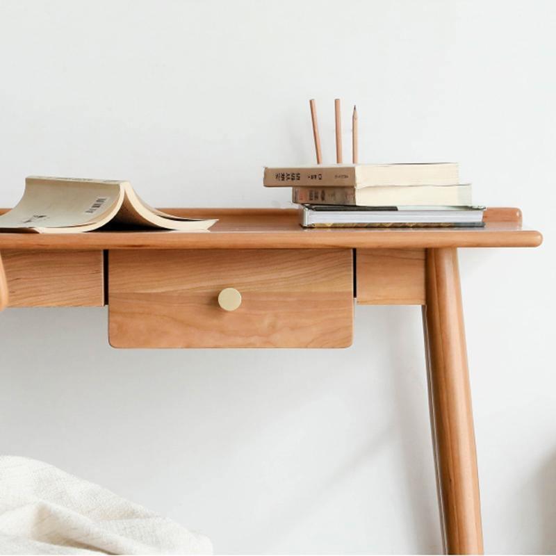 Detail view of Sierra Office Desk, Ash with oak office desk