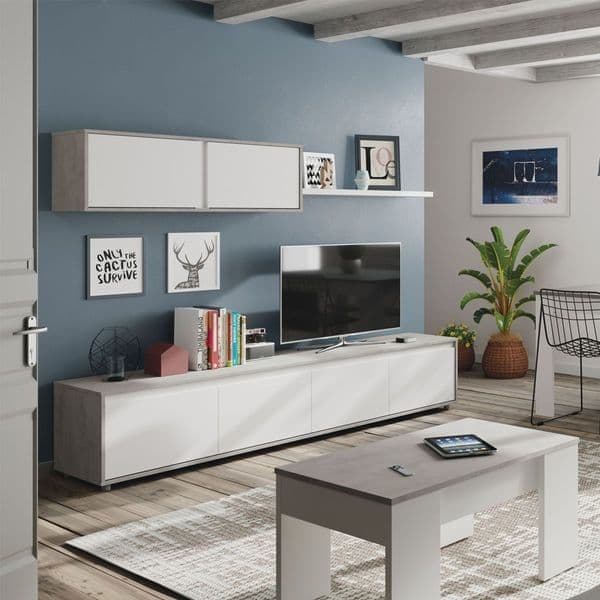 Simons Concrete Grey And White TV Entertainment Cabinet - 3217