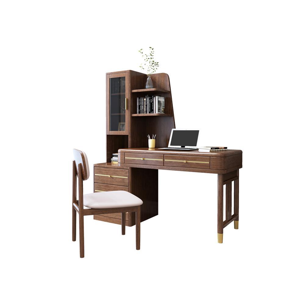 Office Desk With Side Storage, Rosewood & Gold, side view of office desk for small office