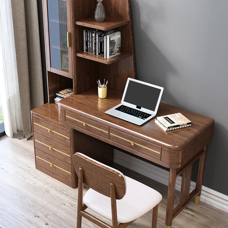 Detail view of Office Desk With Side Storage, Rosewood & Gold with office executive desk chair