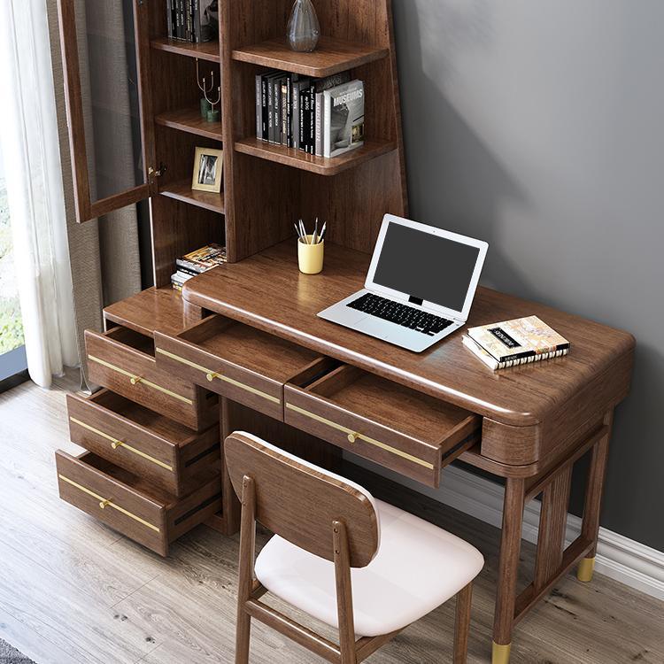 Office Desk With Side Storage, Rosewood & Gold in a lifestyle setting with foldable office desk chair