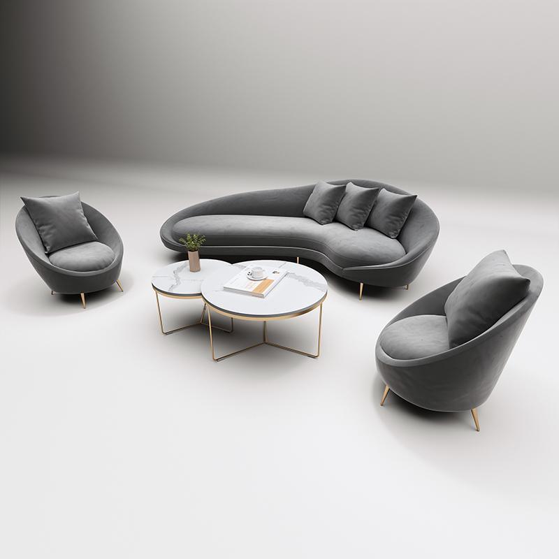 Slender Modern Armchair, Velvet For Clearance, side view of curved sofas couches
