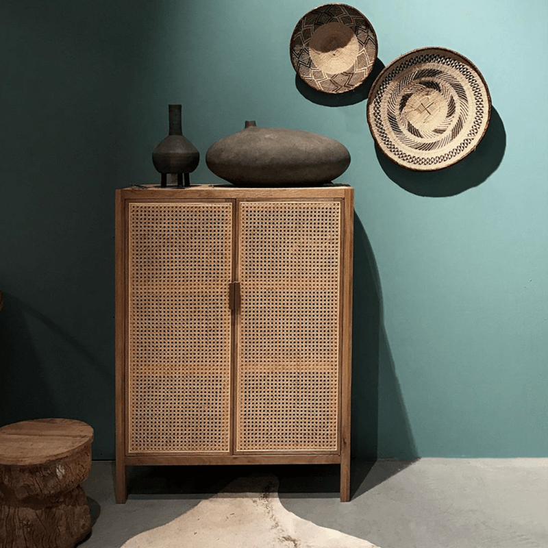 Detail view of T3 Rattan Sideboard, Hallway Storage, Shoe Storage with barker and stonehouse sideboard