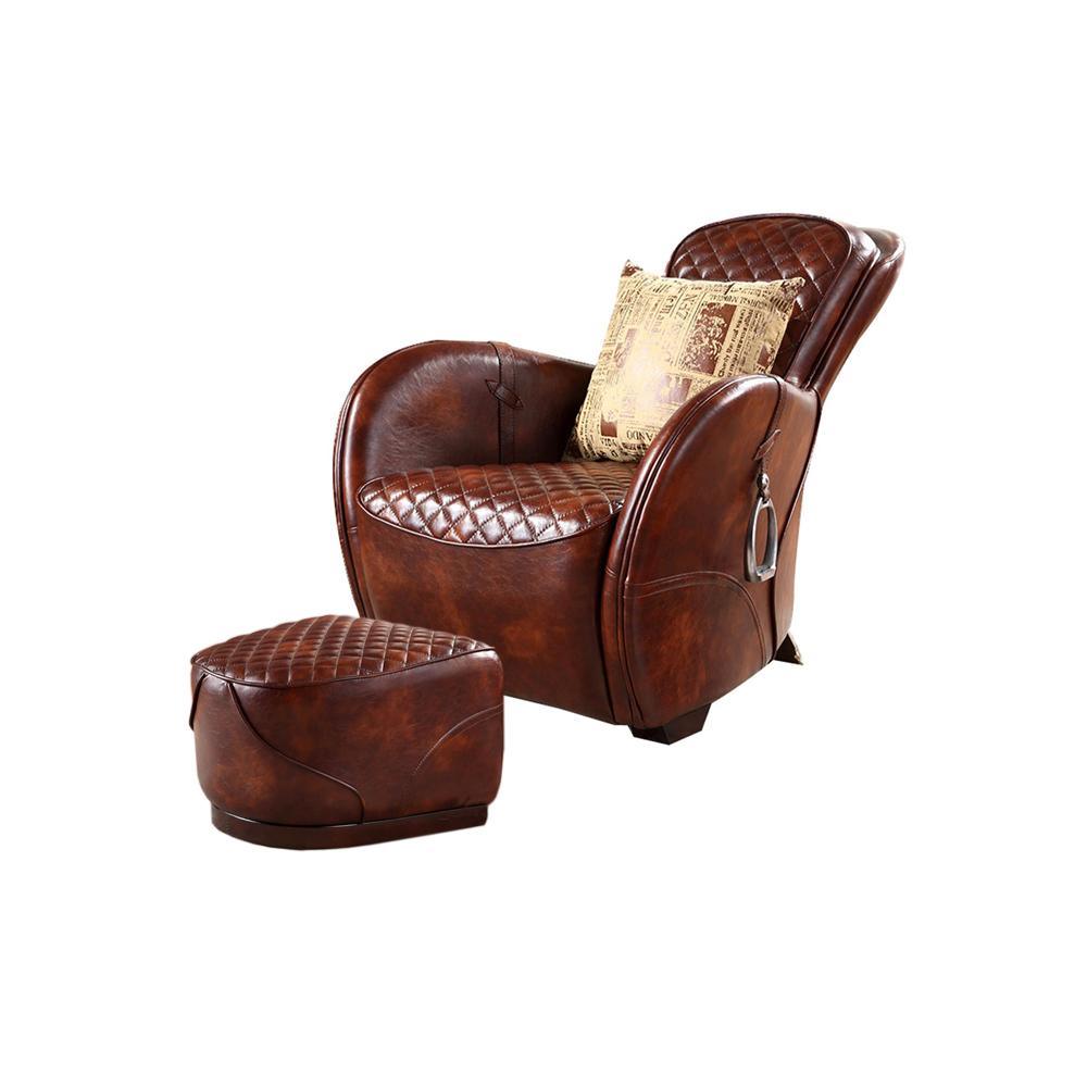 Saddle Chair And Footstool, Loft Style, Oil Wax Leather-Weilai Concept-Weilai Concept