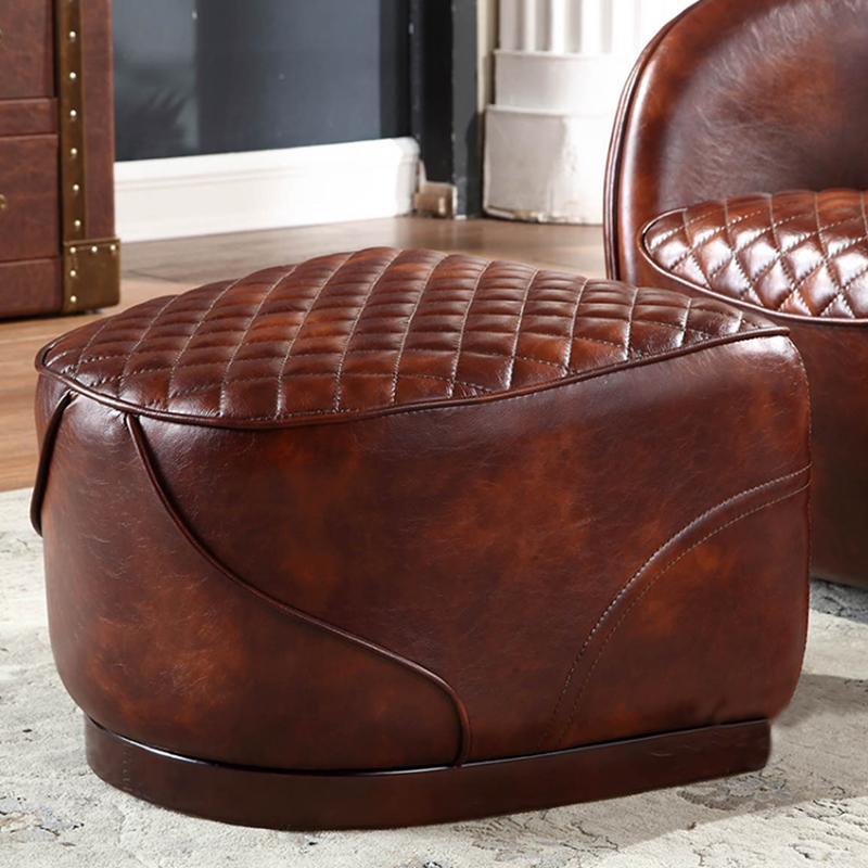 Saddle Chair And Footstool, Loft Style, Oil Wax Leather-Weilai Concept-Weilai Concept