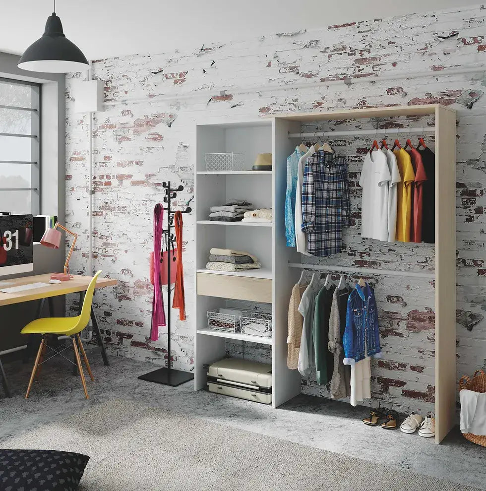 Torres Oak and White Open Door Wardrobe With Shelves And Rail - 3083