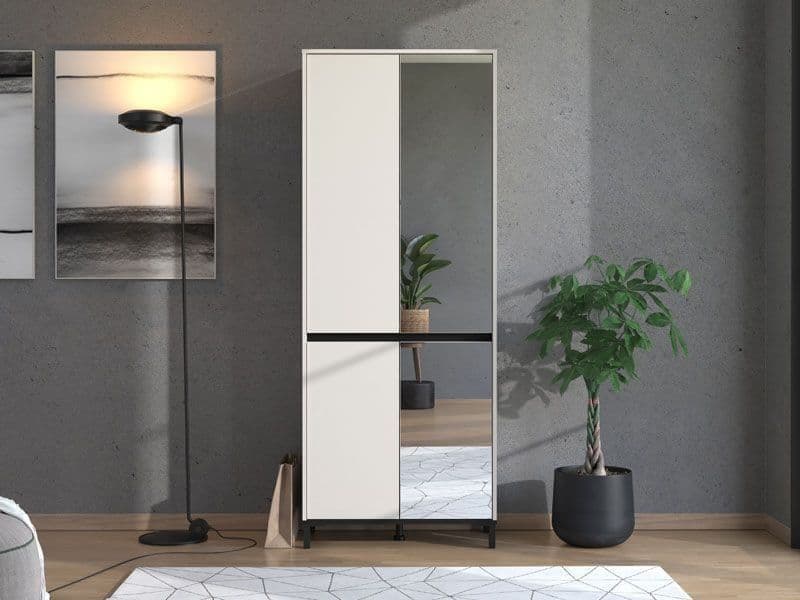 Toshiro Cashmere Taupe Half Mirrored 40 Pair Tall Shoe Cabinet Cupboard - 11014081